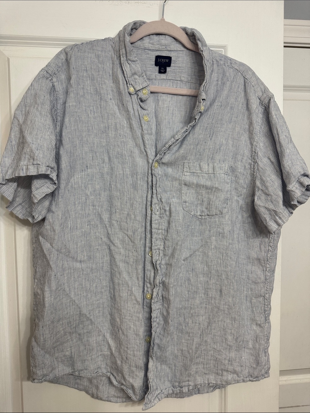J. Crew Men's Short-Sleeve Button-Down Shirt in Light Blue and White Stripe